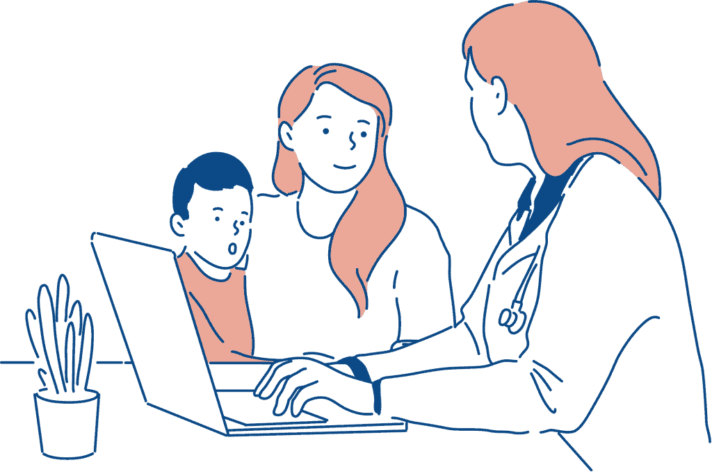 A psychiatrist completing an ADHD assessment with a child and his mother
